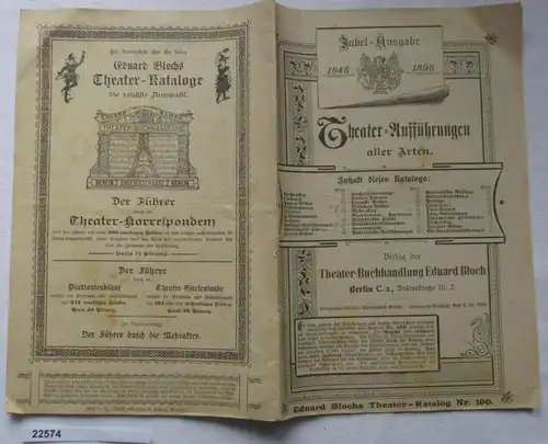 Catalogue de théâtre Eduard Blochs n° 100 - Édition de joie 1845-1895 - spectacles de toutes sortes