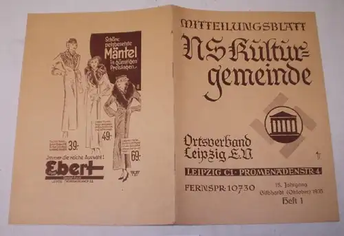 Lettre d'information NS-Kulturgemeinde - Locauxverband Leipzig E-V. Brochure 1 de 1935