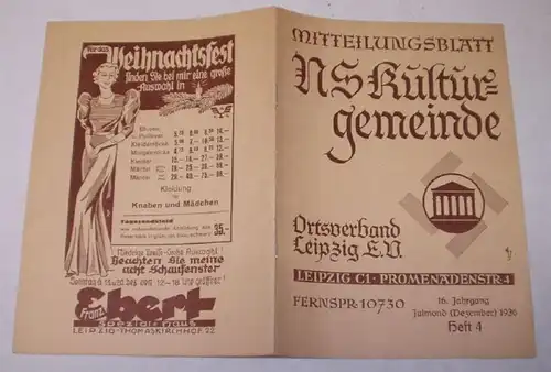 Lettre d'information NS-Kulturgemeinde - Locauxverband Leipzig E-V. Brochure 4 de 1936
