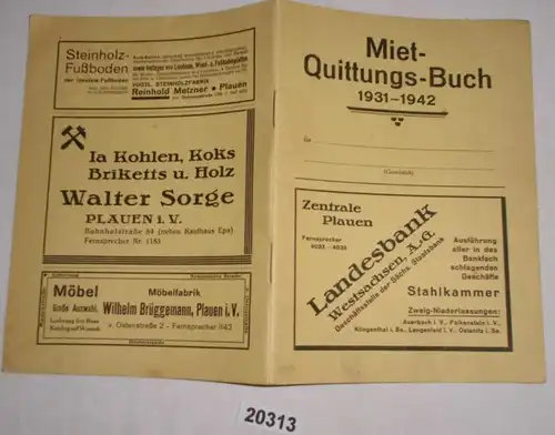 Miet-Quittungs-Buch 1931-1942 aus Plauen