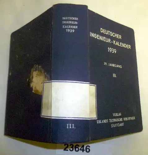 Calendrier allemand de l'ingénieur 1939 - Manuel de la construction mécanique pratique, livre 3