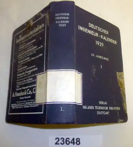 Calendrier allemand de l'ingénieur 1939 - Manuel de la construction mécanique pratique, livre 1