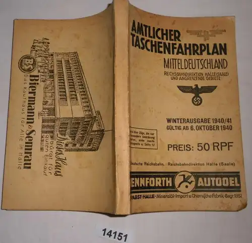 Feuille de route officielle pour la gare centrale de l'Allemagne, Reichsbahndirektion Halle (Saale) et les zones adjacentes, édition hivernale 19