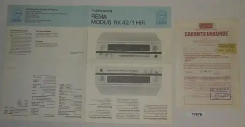 Manuel d'utilisation REMA MODES RX 42/1 Hifi et certificat de garantie