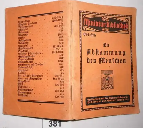 Bibliothèque miniature n° 674-675: L'origine humaine
