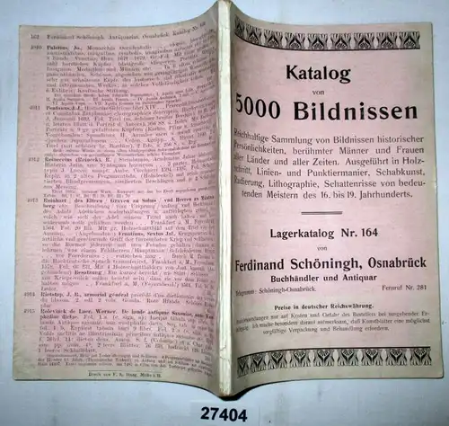 Katalog von 5000 Bildnissen, Lagerkatalog Nr. 164 von Ferdinand Schöningh, Osnabrück