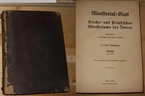 Feuille ministérielle du ministère de l'Empire et de la Prusse de L'Intérieur 5. [101.] millésime 1940 (n° 1 à 26)