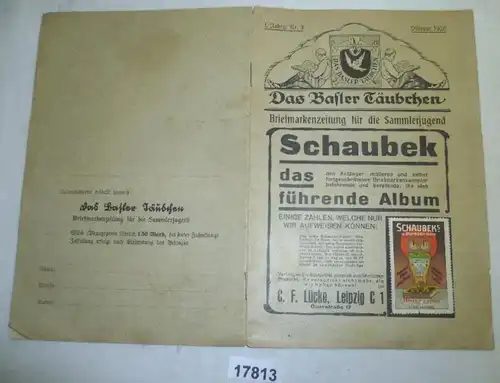 Das Basler Täubchen - Briefmarkenzeitung für die Sammlerjugend 1. Jahrgang Nr. 3 Oktober 1926