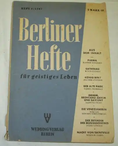 Berliner Hefte für geistiges Leben Heft 9/1947