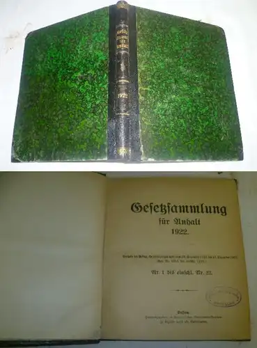 Gesetzsammlung für Anhalt 1922: Enthält die Gesetze, Verordnungen usw. vom 22. Dezember 1921 bis 27. Dezember 1922: Nr.