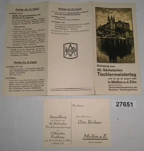 Einladung zum 22. Sächsischen Tischlermeistertag vom 16. bis 19. August 1929 in Meißen a. d. Elbe