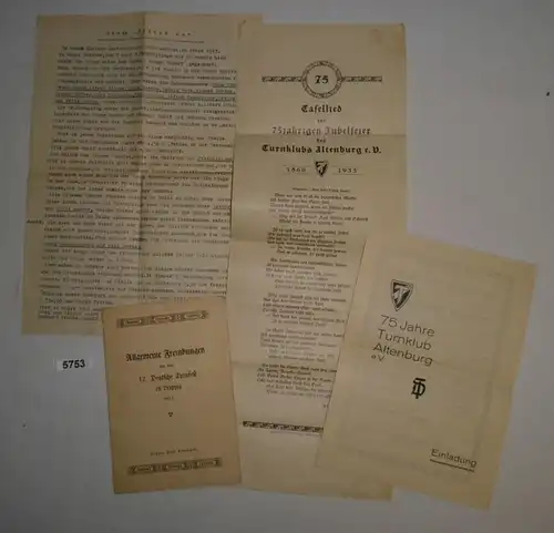 Convolut 4 documents pour le 75e anniversaire du Turnklub Altenburg