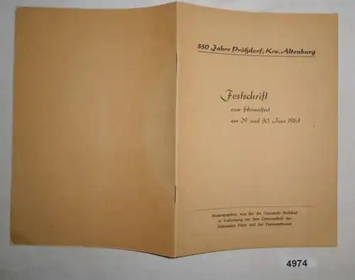 550 Jahre Prößdorf, Krs. Altenburg: Festschrift zum Heimatfest am 29. und 30. Juni 1963