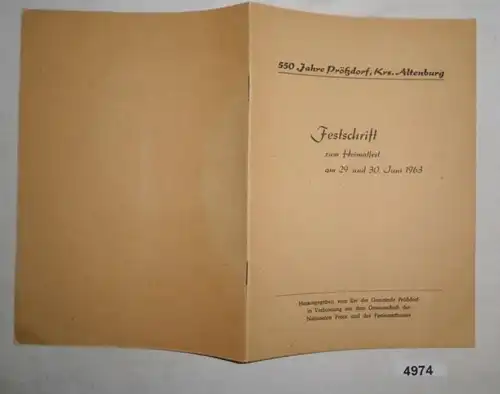 550 ans de Prößdorf, Krs. Altenburg: Festschrift zum Haimfassung des 29 et 30 juin 1963