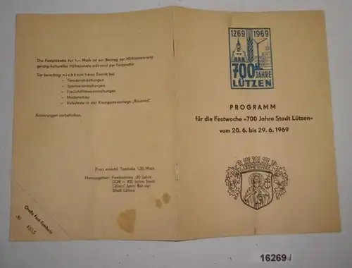 Programm für die Festwoche 700 Jahre Stadt Lützen vom 20.6. bis 29.6.1969