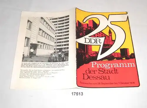 25 ans de RDA - Programme de la ville de Dessau Semaine Festive du 28 septembre au 7 octobre 1974
