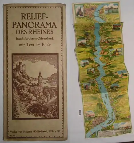 Relief-Panorama des Rheins in achtfarbigem Offsetdruck mit Text im Bilde (Nr. 10)