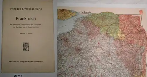 Velhagen und Klasings Karte Frankreich mit besonderer Kennzeichnung der Kriegshäfen, der Bergbau- und der Industriegebie