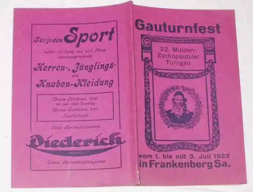 Fête de la 26e Festival du Gauturn du 22e Mulden-Zschopatual Turngaues à Frankenberg du 1er au 3 juillet 1922