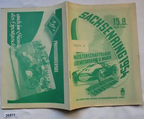 Programme officiel de course internationale de Saxering Hohenstein-Ernstthal 15 août 1954
