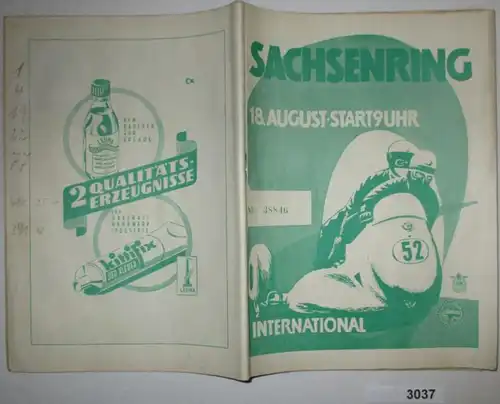 Sachsenring-Rennen Hohenstein-Ernstthal Meisterschaftslauf für Motorräder und Wagen - Offizielles Programm 18. August 19