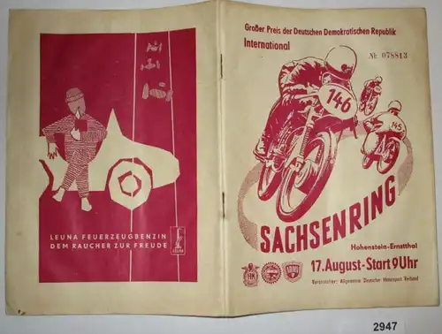 Sachsenring-Rennen Hohenstein-Ernstthal Meisterschaftslauf für Motorräder und Wagen - Offizielles Programm 17. August 19