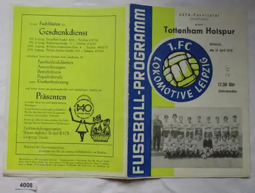 Programme 1. Locomotive FC Leipzig contre Tottenham Hotspur