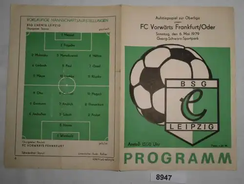Programme: BSG Leipzig - FC En avant Francfort/Ou le jeu de montée à Oberliga, dimanche 6 mai 1979 Georg-Schwar