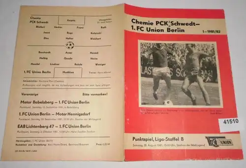Programm Punktspiel, Liga Staffel B 1981  Chemie PCK Schwedt - 1. FC Union Berlin