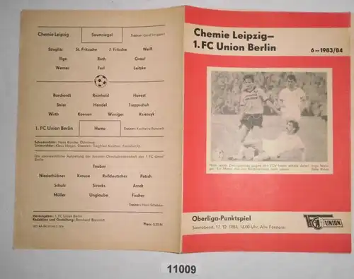 Programme de football 6-1983/84 Chimie Leipzig - 1er FC Union Berlin, 17 décembre 1983