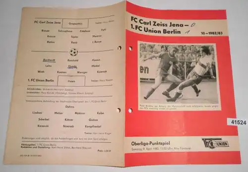 Programm Oberliga-Punktspiel 1983  FC Carl-Zeiss-Jena - 1. FC Union Berlin