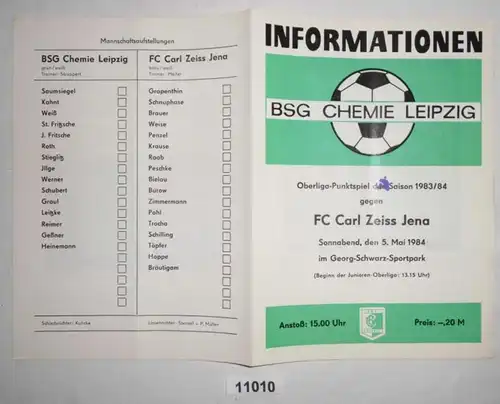 Programme de football Information BSG Chemie Leipzig - FC Carl Zeiss Jena, 05 mai 1984