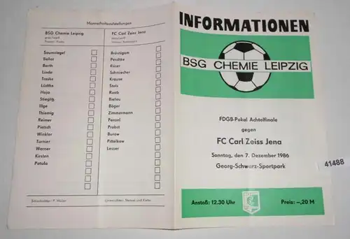 Information FDGB-Topa Huit-self-clef BSG Chemie Leipzig contre FC Carl Zeiss-Jena