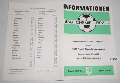 Informationen Liga-Punktspiel der Saison 1986/87 BSG Chemie Leipzig gegen BSG Stahl Eisenhüttenstadt