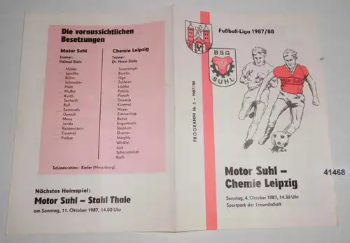 Fußball Programm Nr. 5 1987/88 Motor Suhl - Chemie Leipzig, 04. Oktober 1987
