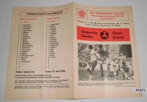 Programm Meisterschafts-Saison 1987/88 Liga Staffel B BSG Sachsenring Zwickau gegen Chemie Leipzig