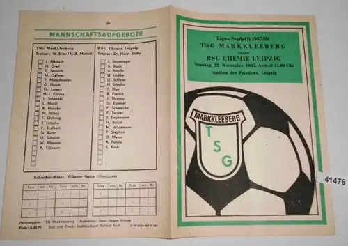 Programm Liga-Staffel B 1987/88  TSG Markkleeberg gegen BSG Chemie Leipzig