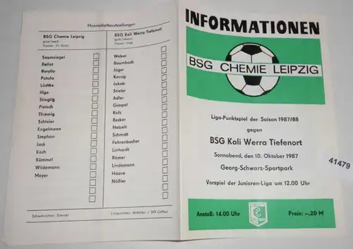Informationen Liga-Punktspiel der Saison 1987/88 BSG Chemie Leipzig gegen BSG Kali Werra Tiefenort