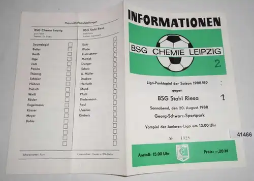 Informationen Nr. 1928 Liga-Punktspiel der Saison 1988/89 BSG Chemie Leipzig gegen BSG Stahl Riesa