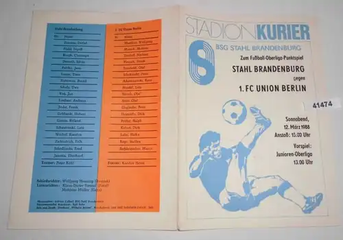 Stadion Kurier Programm Fußball-Oberliga Punktspiel 1988  Stahl Brandenburg - 1. FC Union Berlin