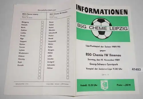 Informations N° 2406 Ligue-Points de la saison 1989/90 BSG Chemie Leipzig contre BGS Chemische IW Ilmenau