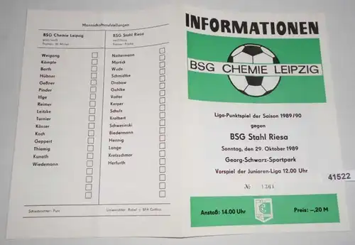 Informationen Nr. 1361 Liga-Punktspiel der Saison 1989/90 BSG Chemie Leipzig gegen BSG Stahl Riesa
