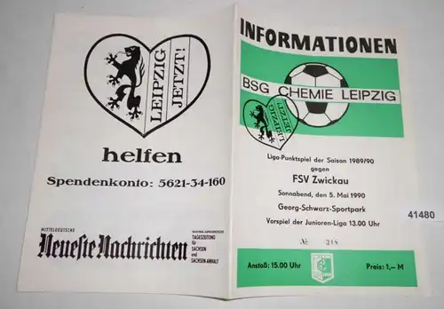 Informations N° 318 match de point de la Ligue de saison 1989/90 BSG Chemie Leipzig contre FSV Zwickau
