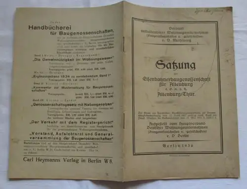 Statuts de la Zahnerverossenschaft für Altenburg e. GmbH Altenburg c/ Thuringe.