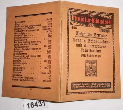 Bibliothèque miniature n° 496: établissements techniques - Fabrication de cacao, chocolat et sucreries
