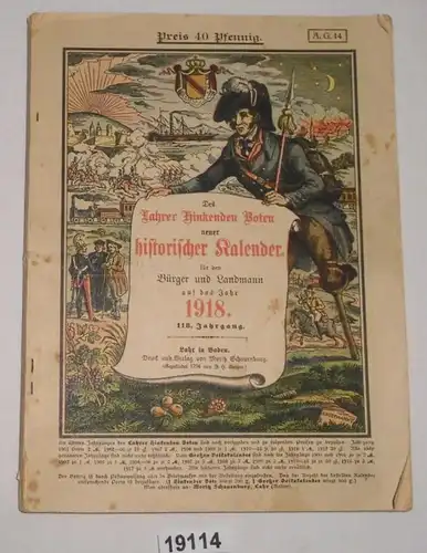 Des Lahrer hinkenden Boten neuer historischer Kalender für den Bürger und Landmann auf das Jahr 1918