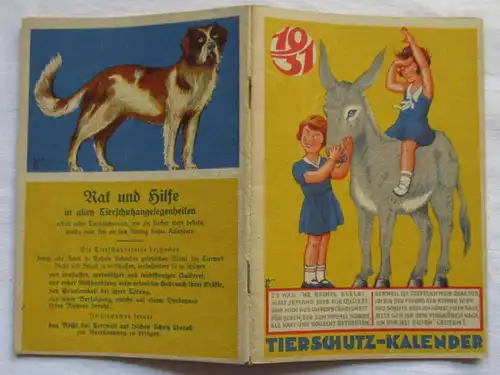 Calendrier des animaux 1931. ..