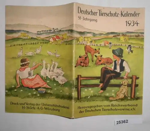 Deutscher Tierschutz-Kalender 1934, 51. Jahrgang