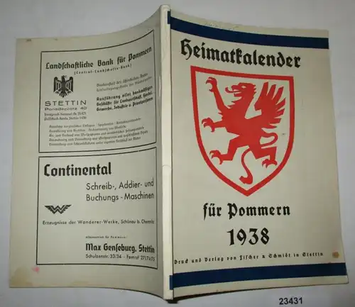 Calendrier d'origine pour Poméranie 1938