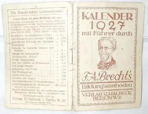 Calendrier 1927 avec guide par F.A. Brechts Méthodes d'enseignement